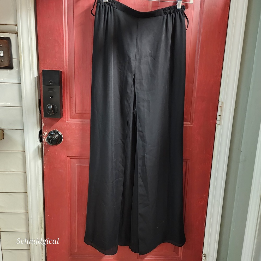 Adrianna Papell Black Apron Palazzo Pants Sheer Overlay Wide Leg Size 10 NWT